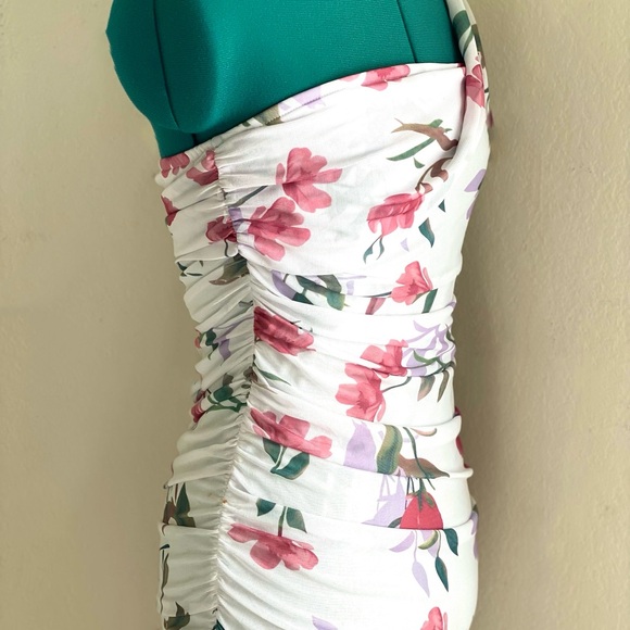 Pink and White One Shoulder Midi Bodycon Dress for Wedding Guest Size M - Picture 7 of 8